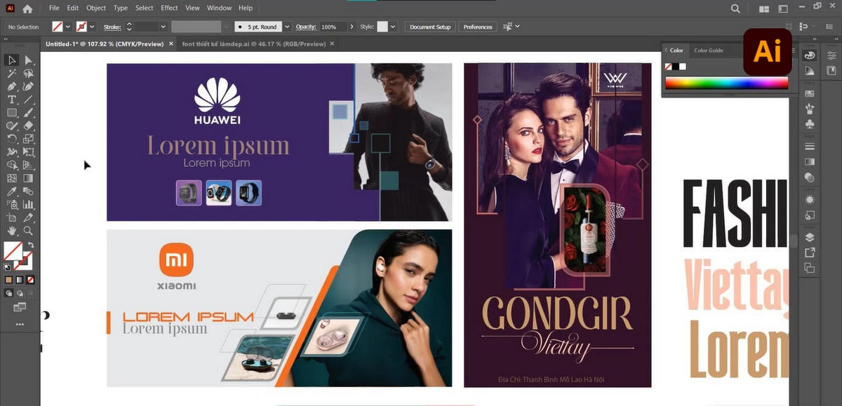 Sản phẩm khóa học thiết kế đồ họa illustrator 1 của học viên